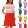thumbnail image 1 of Tranfacy Robe d'Été pour Filles, Robes pour Filles Taille 10-12, Robe Trapèze à Rayures à Manches Courtes et Col Rond pour Adolescentes et Enfants avec Poches, 1 of 5