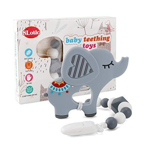 Personalised Baby Shower Gift Elephant Sets 4PCs Rattle Dummy clip Teething Toy 