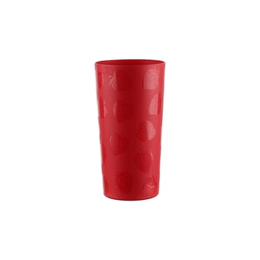 Mainstays 26 Ounce Round Plastic Etched Strawberry Tumbler, Red