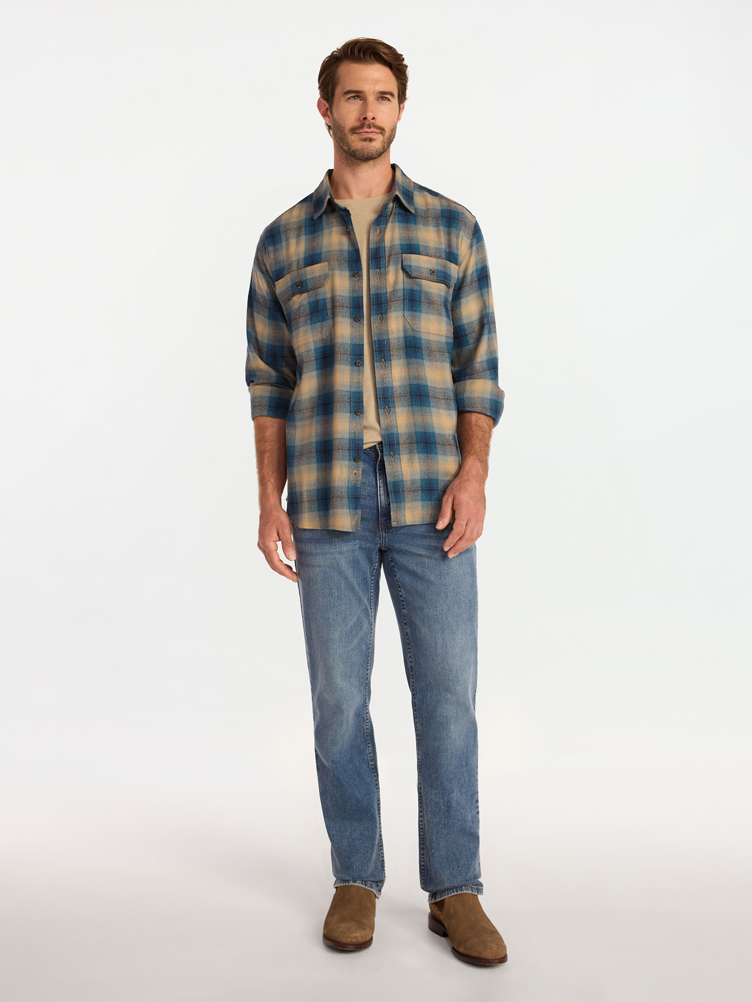 George Men's & Big Men's Relaxed Fit Double Pocket Flannel Shirt, Sizes XS-3XLT