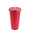 thumbnail image 1 of Vasos de plástico Atmos Homeware con tapa y popote Vaso reusable tipo termo para café te y agua libre de BPA 24 Oz Paquete de 10 vasos color rojo, 1 of 6