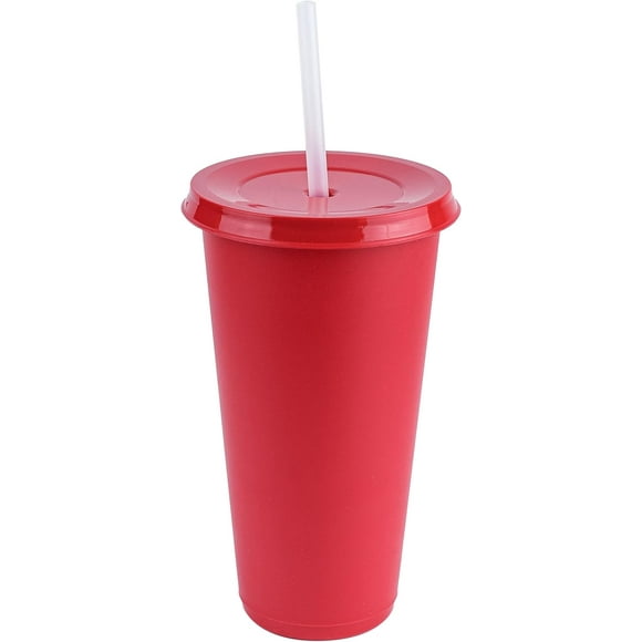 Vasos de plástico Atmos Homeware con tapa y popote Vaso reusable tipo termo para café te y agua libre de BPA 24 Oz Paquete de 10 vasos color rojo