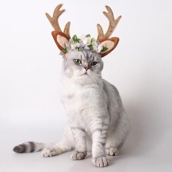 Dog Elk Headband Christmas Reindeer Antlers Headbands Set Pet Christmas Costume Elk Headwear Accessories for Medium Large Cat Dogs Xmas Party Decor