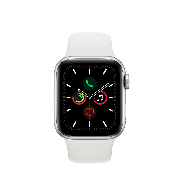 Apple Watch Series 5 GPS + Cellular, 40mm Silver Aluminum Case with White  Sport Band - S/M & M/L
