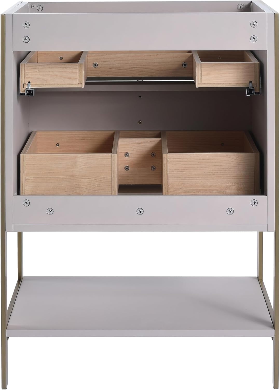 Fine Fixtures Serenity 24 in. W x 18 in. D x 33.5 in. H Bathroom Vanity in Bright Taupe with Gel Coated Thick Edge top in Whte with Satin Brass Hardware