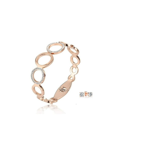 Bracelets aqua bangle and earring set encrusted with swarovski crystals rose (HTOOQ)