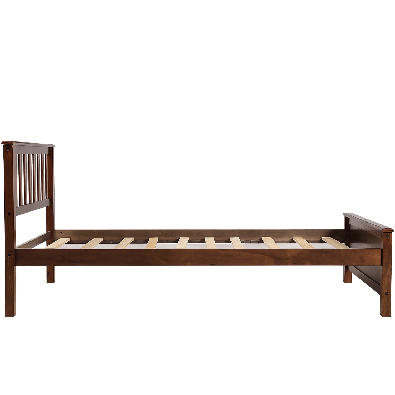 Gewnee Twin Size Wood Platform Bed with Headboard,Footboard and Wood Slat Support for Kids,Walnut