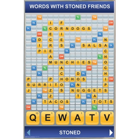 words with stoned friends poster in a silver metal frame 24x36