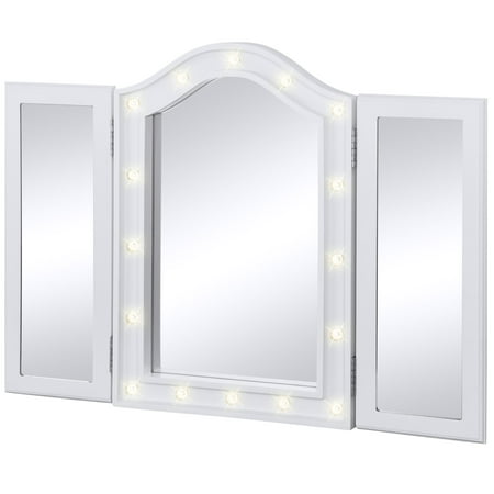 - Best Choice Products Lighted Tabletop Tri-Fold Vanity Mirror Decor Accent for Bedroom, Bathroom w/ 16 LED Lights, Velvet-Lined Back - White
