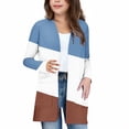 thumbnail image 2 of MKOSPLRT 5-14 Years Girls Color Block Print Long Sleeve Open Front Cardigan Casual Button Down Knee Length Coat with Pockets, 2 of 7
