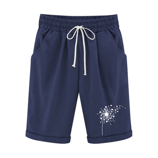 Mujeres Pantalones Cortos Casual, Cintura Elástica Día de la Independencia de la Impresión Pantalones Cortos con Cordón con Bolsillos para Verano Primavera de Uso Diario, Pantalones Cortos de Verano P
