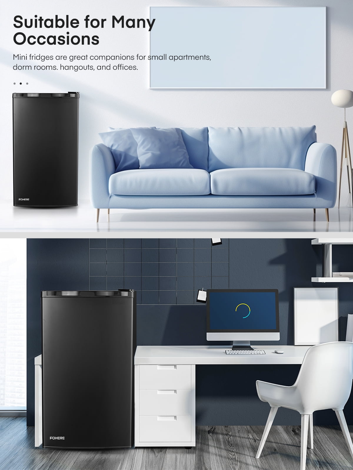 3.2 Cu. ft Refrigerator for Home, Fridge with Freezer for Bedroom, 31"D x 18"W x 19"H, Black