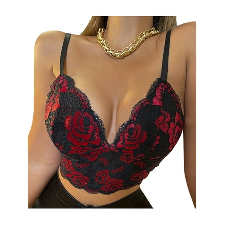 

Seyurigaoka Women Summer Casual Sexy Camisole Floral Lace Slim Fit V-neck Sleeveless Crop Tops