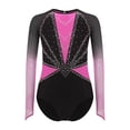 thumbnail image 2 of TSSOE Kids Girls Rhinestone Color Block Long Sleeve Gymnastic Leotard Tumbling Dance Bodysuit Skating Jumpsuit Biketard Hot Pink 16, 2 of 5
