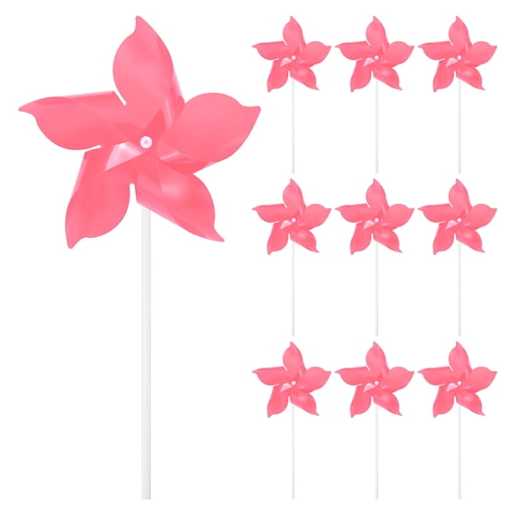 Uxcell 10-Pack Five Blades Rainbow Pinwheels, 9.4 Inch Plastic Wind Spinners Outdoor Flower Windmill [Pink]