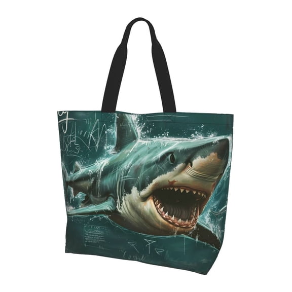 Bingfone Canvas Tote Bag for Women with Inner Pocket Aesthetic Cute Shopping Tote Bags Reusable Grocery Bags- Abstract Geometric Shark