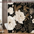 thumbnail image 4 of Black and Gold Shower Curtain, Dark Roses Leaves Botanical Aesthetic Boho Floral Shower Curtain for Bathroom with Hook, Vintage Rose Gold Flowers Fabric Unique Chic Shower Curtain Set with Hooks 72X72, 4 of 6