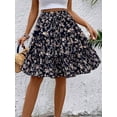 thumbnail image 4 of Women'S Floral Print Ruffle Hem Elastic High Waist Tie Front Skirt Black S, 4 of 8