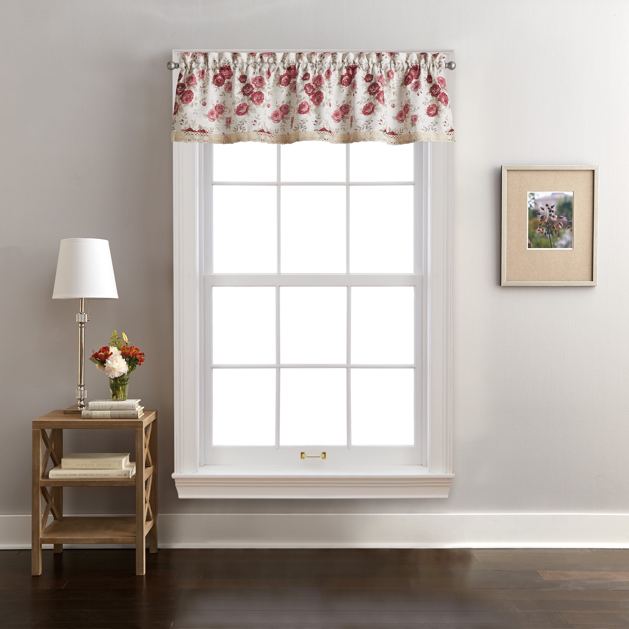 Curtainworks Antique Rose Indoor Polyester Light Filtering Rod Pocket Valance, Red, 54' x 14'