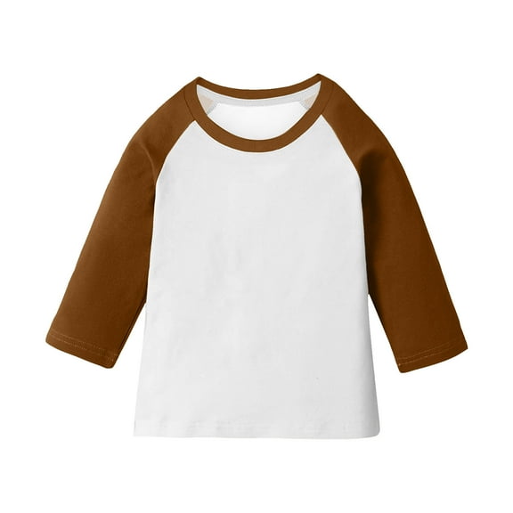 ZACPNCV T Shirts for Teen Girls Raglan 3/4 Length Sleeve Cute Clothes Fall Round Neck Tops Comfy Elbow Sleeve Shirts Brown 5-6 Years