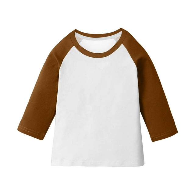 ShomPort T-Shirts for Boys Unisex Raglan Sleeve Round Collared Color Block 3/4 Sleeve Lightweight Trendy Tops Stretchy Athletic Breathable Tees