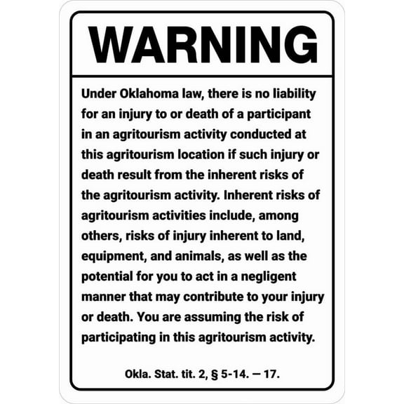 Warning Oklahoma Agritourism Liability Ok Sign Rustic Metal Tin Sign Home Outdoor Art Wall Decorations For Cafe Bar Kitchen 12X8Inch