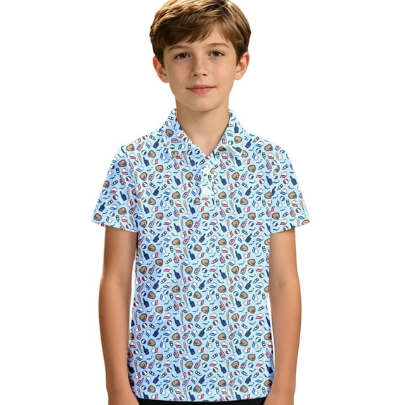 Lullu Boys Short Sleeve Polo Shirt Casual Allover Print Summer Shirt for Kids, Sizes 3-14