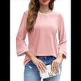 thumbnail image 3 of Blusas de 3/4 para Mujer, Elegantes, Informales, con Cuello Redondo, Holgadas y A , para Rosa XL, 3 of 8