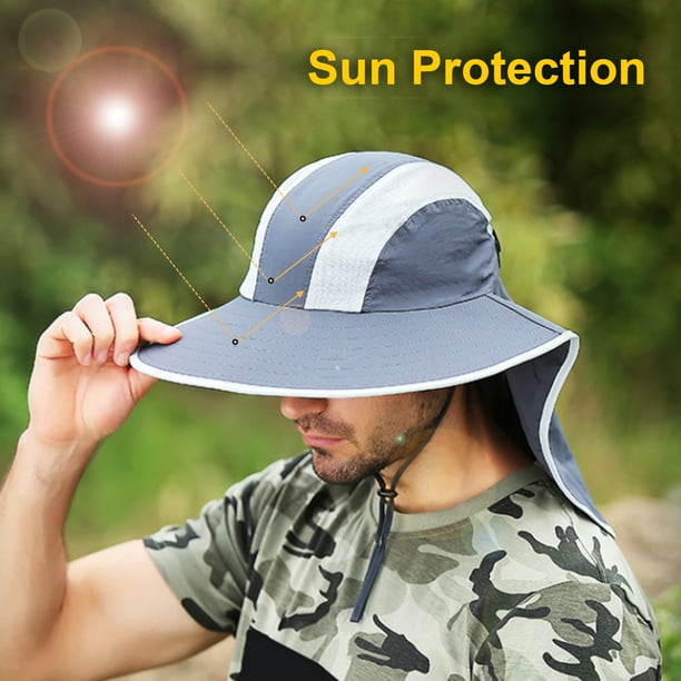 Wide Brim Sun Hat with Neck Flap UV Protection Hiking Fishing Cap for Men  Women