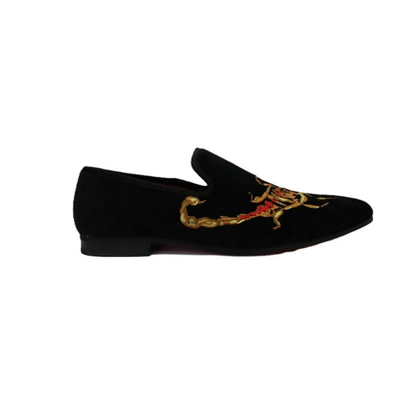 Men's La Milano Black Scorpio Velour Embroidered Loafers Dress Shoes 7051