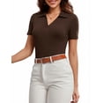 thumbnail image 4 of JYLFC Womens Short Sleeve Polo Shirts V Neck Collar Knit Top Casual Work Shirt for Summer, Coffee XL, 4 of 5