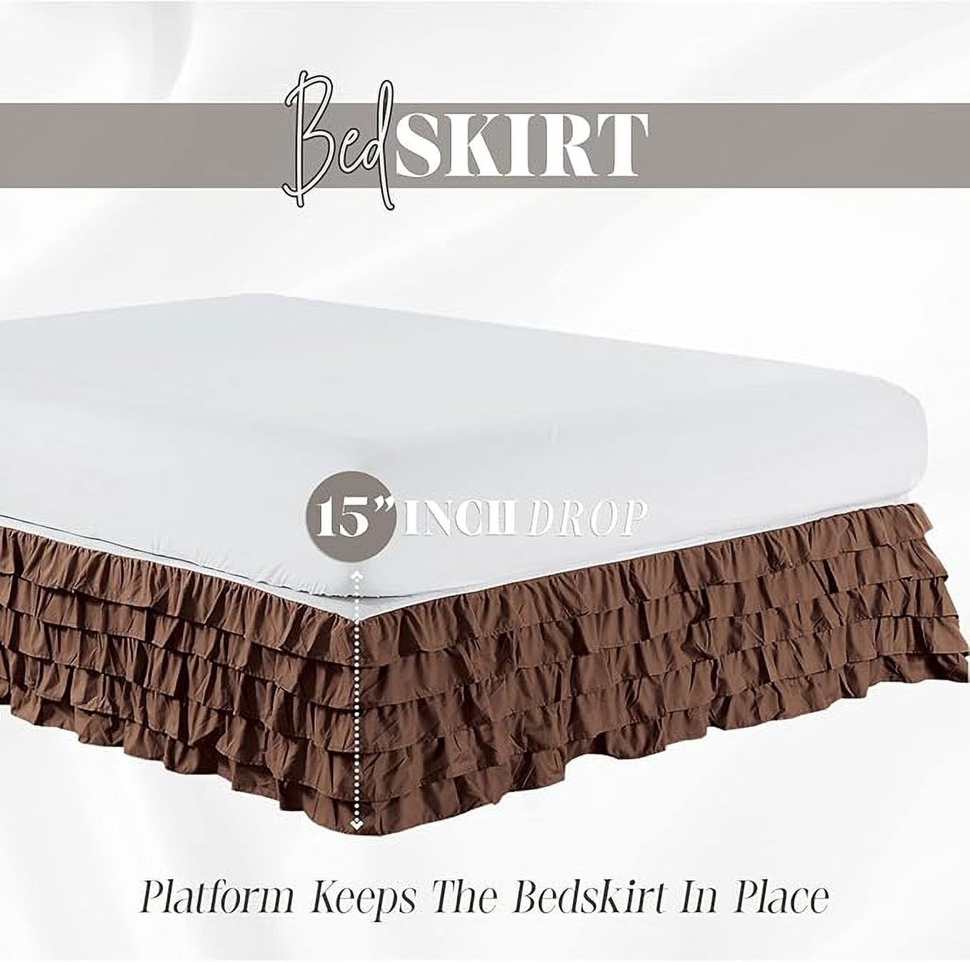 Mocassi Multi-Ruffle Bed Skirt, Wrinkle and Stain Resistant, 1500 Thread Count, 15 inch Drop, Twin, Chocolate Brown