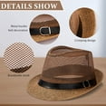 thumbnail image 4 of Men Straw Fedora Hat Cowboy Race Day Panama Hat Plaid Sun Protection Jazz Hats Summer Beach Short Brimmed Mesh Hats for Traveling Fishing, 4 of 7