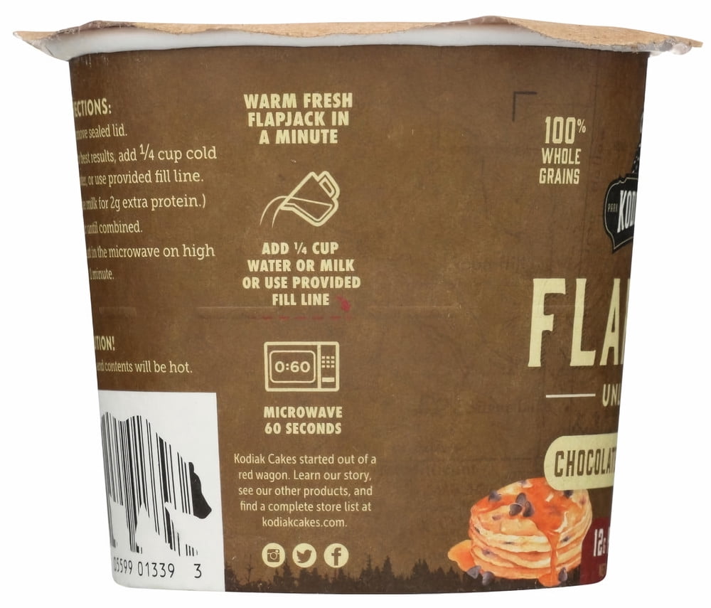 Kodiak Cakes Flapjack Unleashed, Chocolate Chip & Maple Cup, 2.29 oz (Pack of 3)