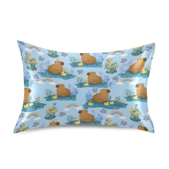 Ryvnso Satin Pillowcase Cartoon Duck Capybaras Pillow Cases Standard Size 26x20in