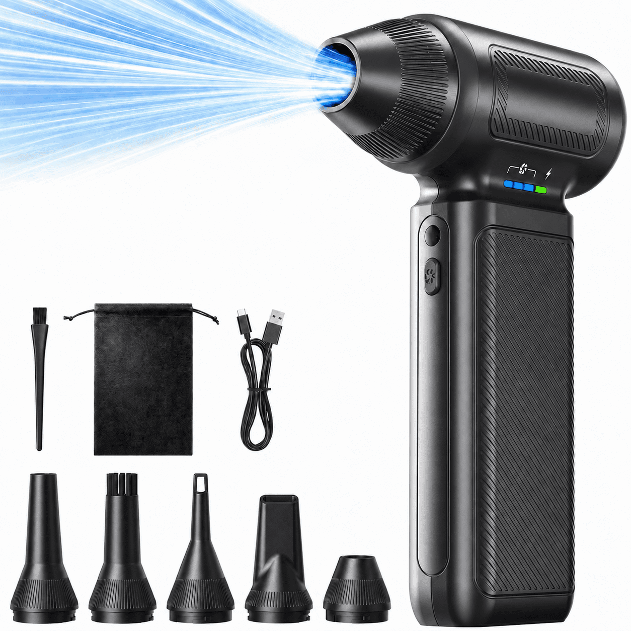 Compressed Air Duster, TERUNSOUL 130000RPM Electric Air Duster Blower, 5000mAh 3 Gear Dust Remover, Replaces Air Cans for Car/Computer/Laptop/Keyboard Cleaning