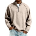 thumbnail image 2 of Dwellite Men Quarter Zip Waffle Shirts Long Sleeve Pullover Big and Tall Blouses Heavyweight Fasion Sweaters Khaki L, 2 of 6