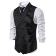 thumbnail image 3 of Men's Double Breasted Lapel Striped Suit Vests Casual Business Dress Vests Slim Fit Waistcoatfor Wedding Groom Dating Black, 3 of 3