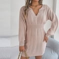 thumbnail image 4 of Lovskoo Sweater Dress for Women Trendy Casual Long Sleeve Bodycon Dress V-Neck Ladies Solid Outing Dresses Pink, 4 of 8