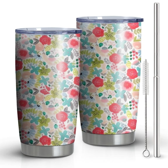 20oz Tumblers Pioneer Flower Floral Print Pattern Stainless Steel Vacuum Insulated Double Wall Travel Tumbler Cups Mug with Lid and Straw,Cleaning Brush for Cold & Hot Drinks
