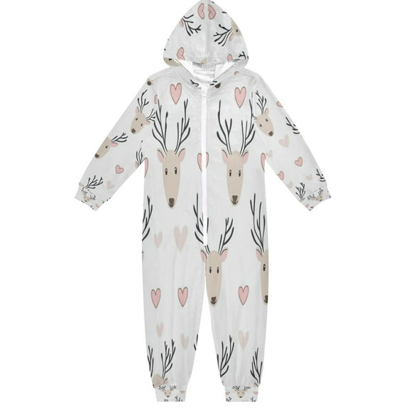 Soft Big Kids Onesie Pajamas Cozy Loose-Fit Jumpsuits for kids with Pockets for Christmas Lounge & Play Reindeer Heads