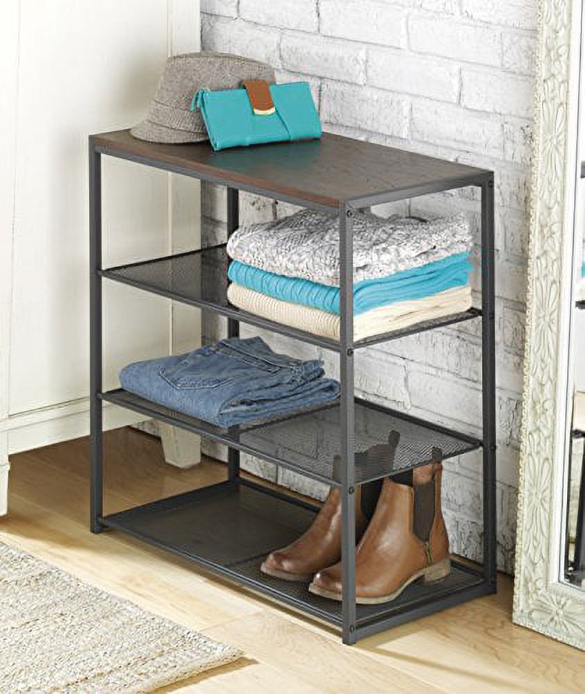 Whitmor 4-Tier Wood & Metal Mesh Shelf - Adult Use - Tan