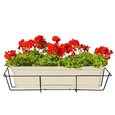 Brackets For Planter Boxes 24-Inch Black Flower Box Holder with Adjustable Hanging Brackets F2426-B, Adjustable flower box holder fits any size railing By CobraCo ()