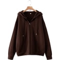 thumbnail image 1 of Women's Zip Up Long Sleeve Oversized Drawstring Hoodie Hooded Sweatshirt,Coffee Brown,M, 1 of 6