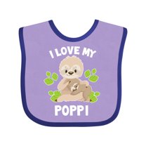 Inktastic Cute Sloth I Love My Poppi with Green Leaves Boys or Girls Baby Bib