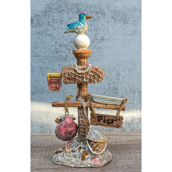 Beach Coastal Pelican Bird On Getty Post Seashells Boat Nautical Sign Figurine