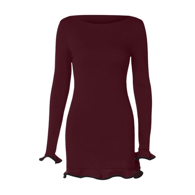 asddcavvf Robes pour Femmes Robe d'Automne à Manches Longues Col Rond Jupe Tricotée Mini Hiver Sw