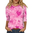 thumbnail image 2 of Valentines Day Shirt for Women Women's Valentine's Day 3D Floral Print Seven Point Long Sleeve T Shirt, 2 of 5