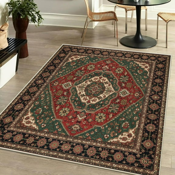 Area Soft Rugs 4x6 Washable Non Slip Boho Small Floor Entryway Rugs for Living Room Bedroom, Vintage Style Farmhouse Mat for Kitchen Red & Green
