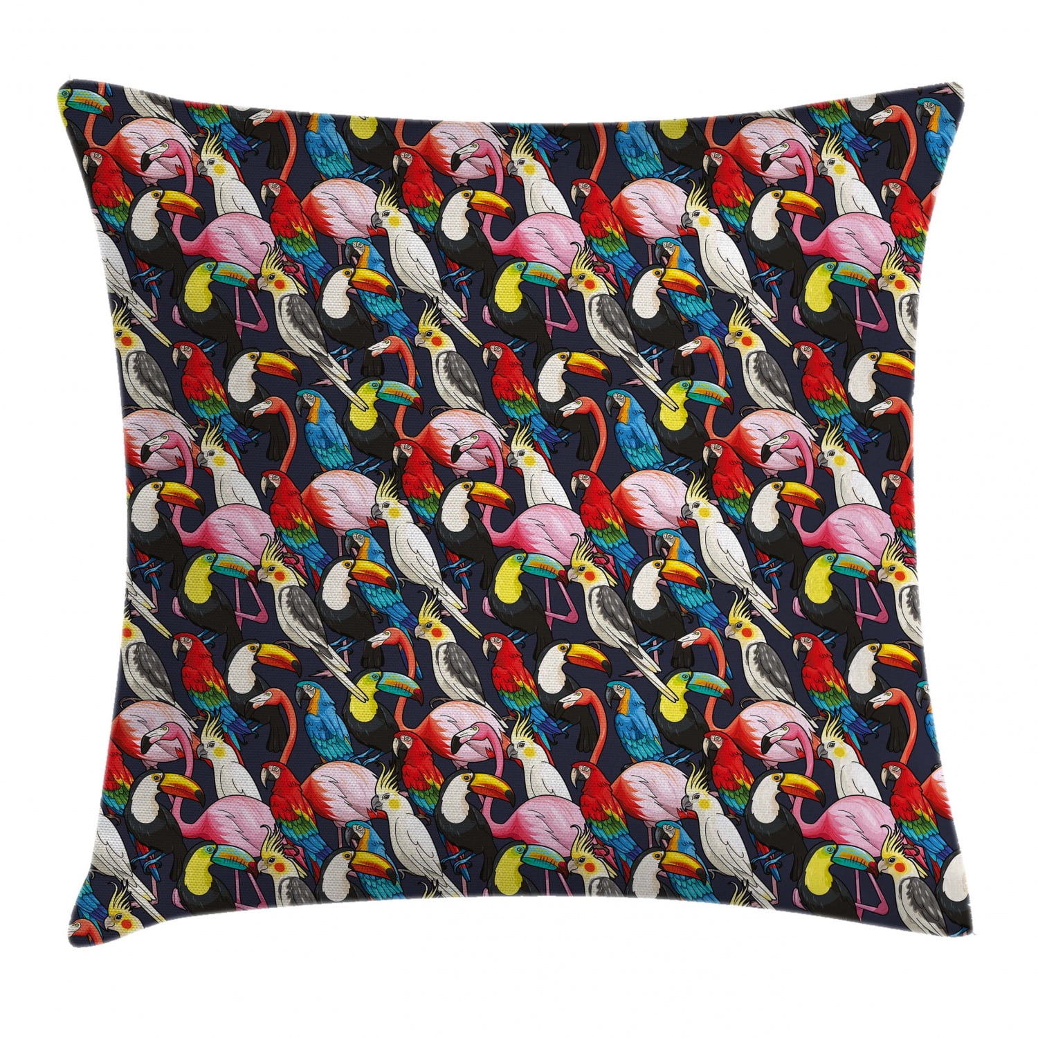 Animal Throw Pillow Cushion Cover, Colorful Exotic Birds Cockatoo